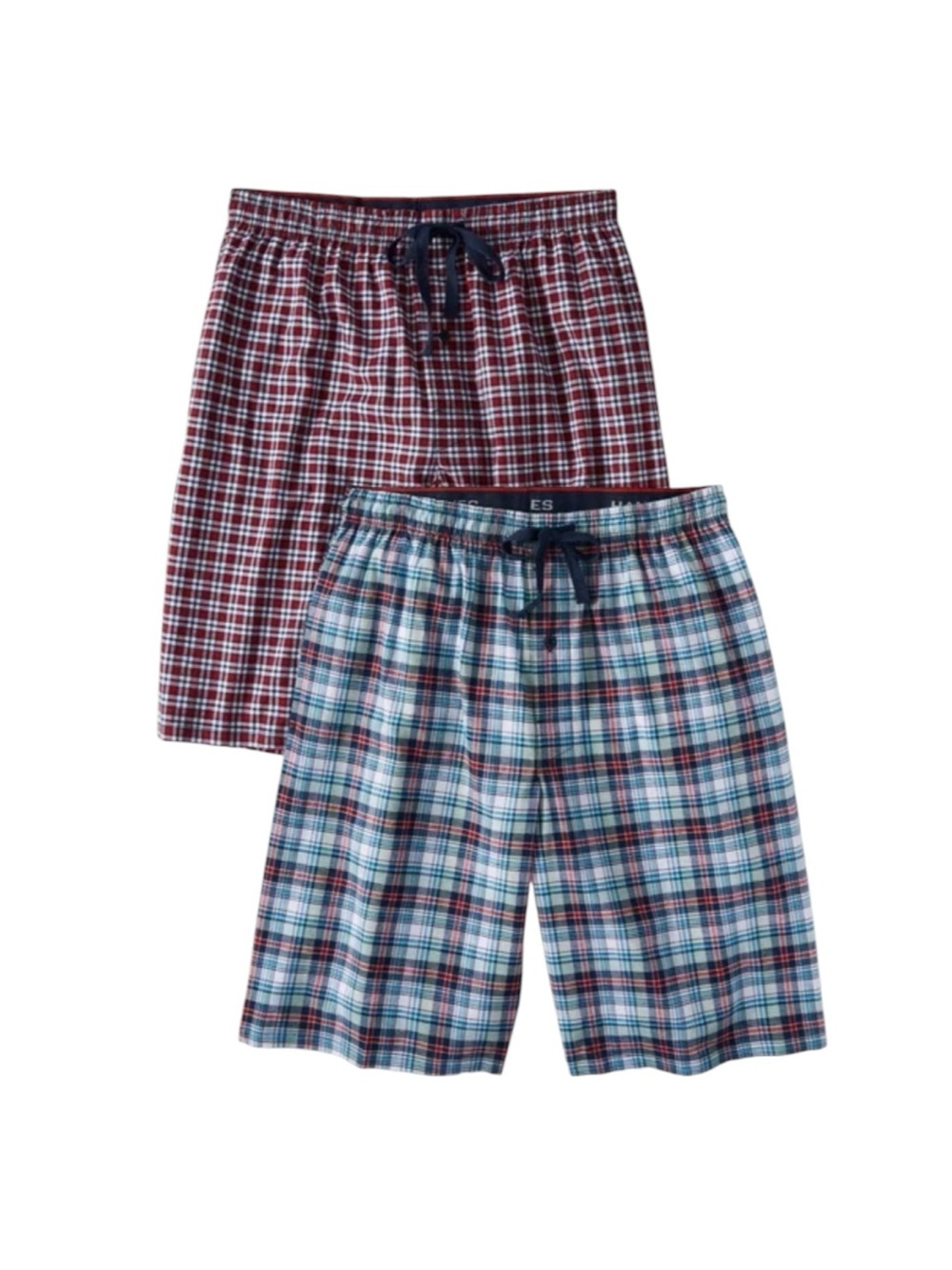 Hanes Men’s Plaid Pajama Shorts - Blue and Burgundy